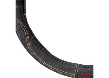 Amio - ΚΑΛΥΜΜΑ ΤΙΜΟΝΙΟΥ ΜΑΥΡΟ ΤΖΙΝ/DENIM (M) 37-39cm SWC-52-M ΜΕ ΜΑΥΡΕΣ & ΚΙΤΡΙΝΕΣ ΡΑΦΕΣ - 1 Τεμ. (03565/AM)