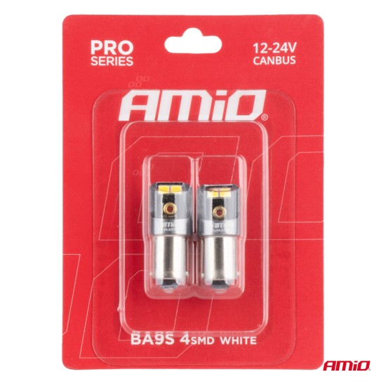 Amio - ΛΑΜΠΑΚΙΑ T4W BA9s 12/24V 6.000K 4xSMD LED CAN-BUS ΛΕΥΚΟ 2016 PRO SERIES - 2 Τεμ. (03579/AM)