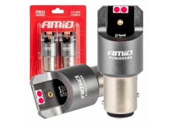 Amio - ΛΑΜΠΑΚΙΑ P21/5W BAY15d 12/24V 6.000K 4xSMD LED CAN-BUS ΚΟΚΚΙΝΟ PRO SERIES - 2 Τεμ. (03586/AM)
