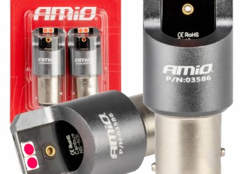 Amio - ΛΑΜΠΑΚΙΑ P21/5W BAY15d 12/24V 6.000K 4xSMD LED CAN-BUS ΚΟΚΚΙΝΟ PRO SERIES - 2 Τεμ. (03586/AM)