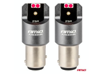 Amio - ΛΑΜΠΑΚΙΑ P21/5W BAY15d 12/24V 6.000K 4xSMD LED CAN-BUS ΚΟΚΚΙΝΟ PRO SERIES - 2 Τεμ. (03586/AM)