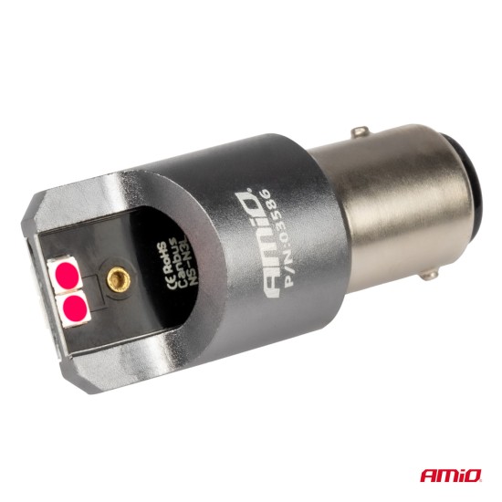 Amio - ΛΑΜΠΑΚΙΑ P21/5W BAY15d 12/24V 6.000K 4xSMD LED CAN-BUS ΚΟΚΚΙΝΟ PRO SERIES - 2 Τεμ. (03586/AM)