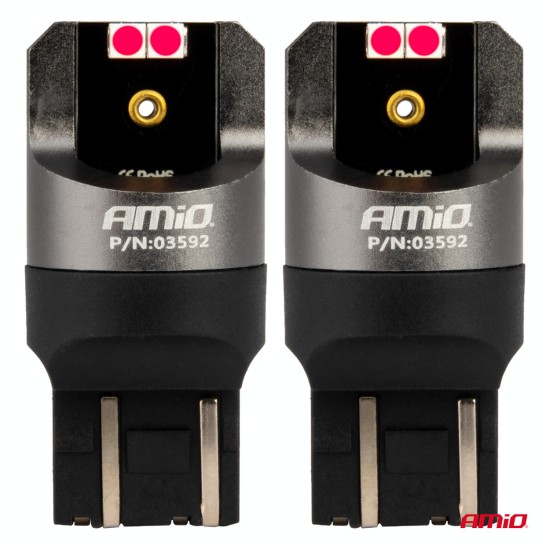 Amio - ΛΑΜΠΑΚΙΑ W21/5W 7443 12/24V 6.000K 4xSMD LED CAN-BUS ΚΟΚΚΙΝΟ PRO SERIES - 2 Τεμ. (03592/AM)