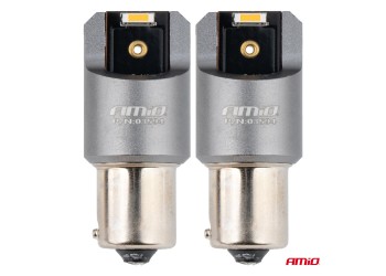 Amio - ΛΑΜΠΑΚΙΑ PY21W BAU15s 12/24V 6.000K 2xSMD LED FULL CAN-BUS ΠΟΡΤΟΚΑΛΙ PRO SERIES - 2 Τεμ. (03594/AM)