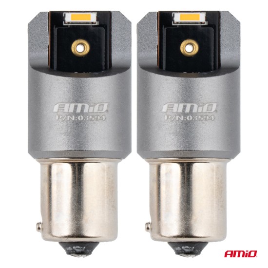 Amio - ΛΑΜΠΑΚΙΑ PY21W BAU15s 12/24V 6.000K 2xSMD LED FULL CAN-BUS ΠΟΡΤΟΚΑΛΙ PRO SERIES - 2 Τεμ. (03594/AM)