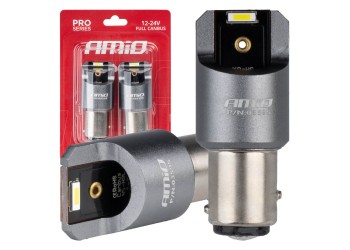 Amio - ΛΑΜΠΑΚΙΑ P21/5W BAY15d 12/24V 6.000K 2xSMD LED FULL CAN-BUS ΛΕΥΚΟ PRO SERIES - 2 Τεμ. (03595/AM)