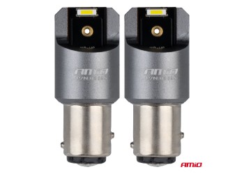 Amio - ΛΑΜΠΑΚΙΑ P21/5W BAY15d 12/24V 6.000K 2xSMD LED FULL CAN-BUS ΛΕΥΚΟ PRO SERIES - 2 Τεμ. (03595/AM)