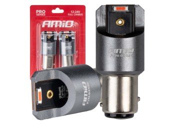 Amio - ΛΑΜΠΑΚΙΑ P21/5W BAY15d 12/24V 6.000K 2xSMD LED FULL CAN-BUS ΚΟΚΚΙΝΟ PRO SERIES - 2 Τεμ. (03596/AM)