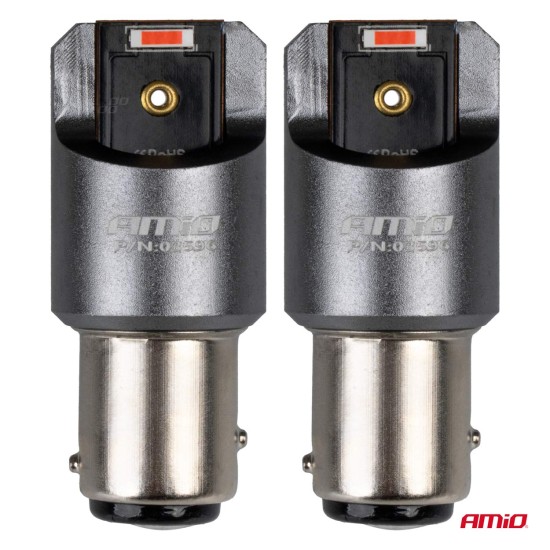 Amio - ΛΑΜΠΑΚΙΑ P21/5W BAY15d 12/24V 6.000K 2xSMD LED FULL CAN-BUS ΚΟΚΚΙΝΟ PRO SERIES - 2 Τεμ. (03596/AM)