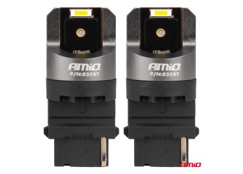 Amio - ΛΑΜΠΑΚΙΑ P27W 12/24V 6.000K 2SMD LED FULL CAN-BUS ΛΕΥΚΟ PRO SERIES - 2 Τεμ. (03597/AM)