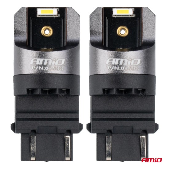 Amio - ΛΑΜΠΑΚΙΑ P27/7W 3157 12/24V 6.000K 2xSMD LED FULL CAN-BUS ΛΕΥΚΟ PRO SERIES - 2 Τεμ. (03598/AM)