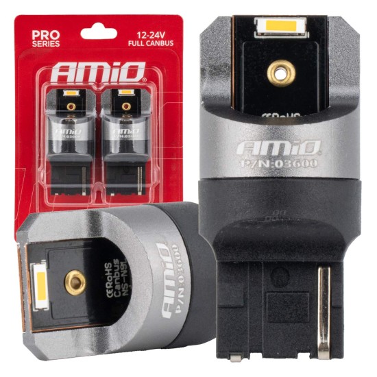 Amio - ΛΑΜΠΑΚΙΑ WY21W 7440 12/24V 6.000K 2xSMD LED FULL CAN-BUS ΠΟΡΤΟΚΑΛΙ PRO SERIES - 2 Τεμ. (03600/AM)