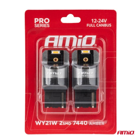 Amio - ΛΑΜΠΑΚΙΑ WY21W 7440 12/24V 6.000K 2xSMD LED FULL CAN-BUS ΠΟΡΤΟΚΑΛΙ PRO SERIES - 2 Τεμ. (03600/AM)