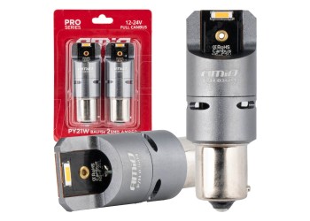 Amio - ΛΑΜΠΑΚΙΑ PY21W BAU15s 12/24V 6.000K 2xSMD LED FULL CAN-BUS(ΜΕ ΑΝΕΜΙΣΤΗΡΑΚΙ) ΠΟΡΤΟΚΑΛΙ PRO SERIES - 2 Τεμ. (03604/AM)