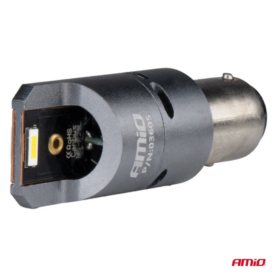Amio - P21/5W BAY15s 12/24V 6.000K 2xSMD LED(ΜΕ ΑΝΕΜΙΣΤΗΡΑΚΙ) FULL CAN-BUS ΛΕΥΚΟ PRO SERIES - 2 Τεμ. (03605/AM)