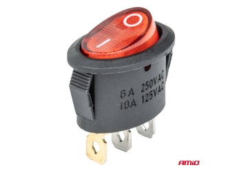 Amio - ΔΙΑΚΟΠΤΗΣ ON/OFF 3 ΕΠΑΦΩΝ 12V 230A ΟΒΑΛ ΚΟΚΚΙΝΟΣ ΦΩΤΙΣΜΟΣ - 1 ΤΕΜ. (03612/AM)