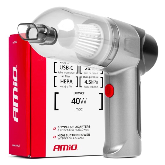 Amio - ΗΛΕΚΤΡΙΚΟ ΣΚΟΥΠΑΚΙ ΧΕΙΡΟΣ ΑΣΥΡΜΑΤΟ 40W ΜΕ 6 ΕΞΑΡΤΗΜΑΤΑ ΚΑΘΑΡΙΣΜΟΥ ΚΑΙ ΚΑΛΩΔΙΟ USB-C 7.4V 20min - 1 Τεμ. (03692/AM)