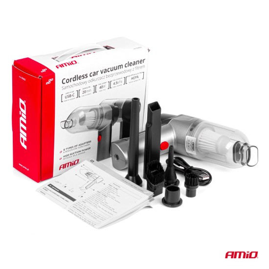 Amio - ΗΛΕΚΤΡΙΚΟ ΣΚΟΥΠΑΚΙ ΧΕΙΡΟΣ ΑΣΥΡΜΑΤΟ 40W ΜΕ 6 ΕΞΑΡΤΗΜΑΤΑ ΚΑΘΑΡΙΣΜΟΥ ΚΑΙ ΚΑΛΩΔΙΟ USB-C 7.4V 20min - 1 Τεμ. (03692/AM)