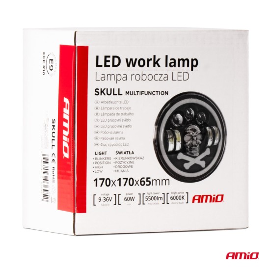 Amio - ΠΡΟΒΟΛΕΑΣ ΕΡΓΑΣΙΑΣ ΣΤΡΟΓΓΥΛΟΣ LED SKULL 5.500lm 9>36V 60W 6.000K -Φ170x170x65mm 4 ΧΡΗΣΕΩΝ - 1 ΤΕΜ. (03695/AM)