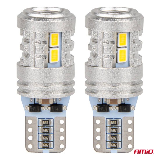 Amio - ΛΑΜΠΑΚΙΑ LED T10 W5W 12/24V LED 6x3020+1x3030SMD STANDARD ΛΕΥΚΑ - 2 ΤΕΜ. (03718/AM)