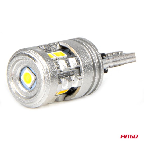 Amio - ΛΑΜΠΑΚΙΑ LED T10 W5W 12/24V LED 6x3020+1x3030SMD STANDARD ΛΕΥΚΑ - 2 ΤΕΜ. (03718/AM)