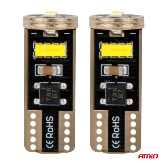 Amio - ΛΑΜΠΑΚΙΑ LED T10e W5W 12/24V 3x2055 SMD LED CAN-BUS ΛΕΥΚΟ - 2 ΤΕΜ. (03720/AM)