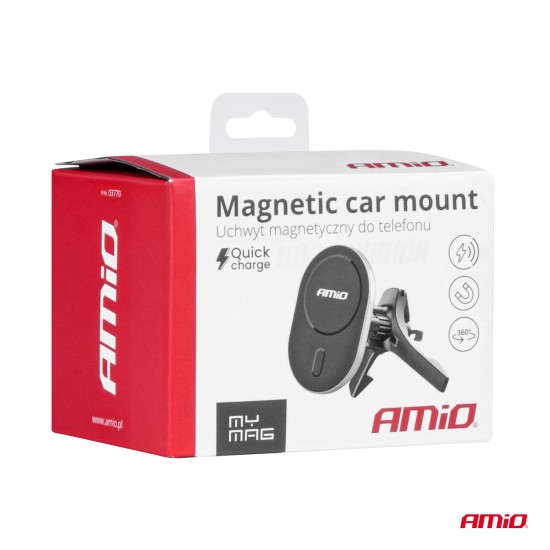 Amio - ΒΑΣΗ ΣΤΗΡΙΞΗΣ ΚΙΝΗΤΟΥ ΓΙΑ ΑΕΡΑΓΩΓΟ ΜΑΓΝΗΤΙΚΗ ΜΕ ΑΣΥΡΜΑΤΗ ΦΟΡΤΙΣΗ QUICK CHARGE 2A MAX15W MY MAG - 1 Τεμ. (03770/AM)
