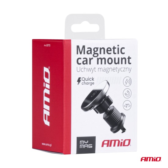Amio - ΒΑΣΗ ΣΤΗΡΙΞΗΣ ΚΙΝΗΤΟΥ ΓΙΑ ΑΕΡΑΓΩΓΟ ΜΑΓΝΗΤΙΚΗ ΜΕ ΑΣΥΡΜΑΤΗ ΦΟΡΤΙΣΗ QUICK CHARGE 2A MAX15W MY MAG - 1 Τεμ. (03773/AM)