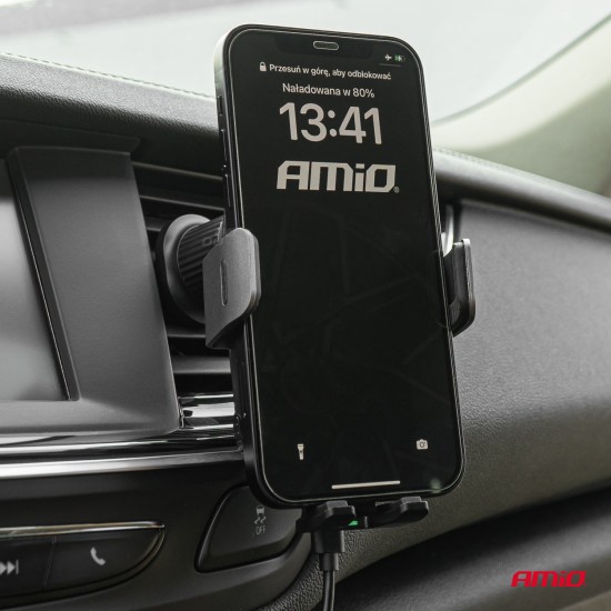 Amio - ΒΑΣΗ ΣΤΗΡΙΞΗΣ ΚΙΝΗΤΟΥ ΓΙΑ ΑΕΡΑΓΩΓΟ ΜΕ ΑΣΥΡΜΑΤΗ ΦΟΡΤΙΣΗ QUICK CHARGE DC5V/2A MAX15W - 1 Τεμ. (03778/AM)