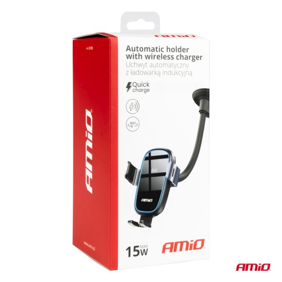 Amio - ΒΑΣΗ ΣΤΗΡΙΞΗΣ ΚΙΝΗΤΟΥ ΓΙΑ ΤΖΑΜΙ/ΤΑΜΠΛΟ ΜΕ ΑΣΥΡΜΑΤΗ ΦΟΡΤΙΣΗ QUICK CHARGE DC5V/2A MAX15W - 1 Τεμ. (03780/AM)