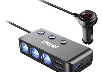 Amio - ΒΟΛΤΟΜΕΤΡΟ 12/24V 200W 5V ΜΕ ΦΙΣ ΑΝΑΠΤΗΡΑ ΚΑΙ ΠΡΟΕΚΤΑΣΗ ΜΕ 3 ΥΠΟΔΟΧΕΣ ΦΙΣ ΑΝΑΠΤΗΡΑ+3xUSB-C+USB-C - 1 Τεμ. (03781/AM)