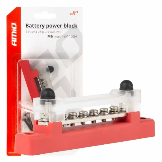 Amio - ΜΠΑΡΑ ΚΑΛΩΔΙΩΝ / ΤΕΡΜΑΤΙΚΟ 6 ΘΕΣΕΩΝ max 48V​ ΚΟΚΚΙΝΟ - 1 Τεμ. (03810/AM)