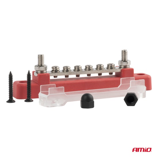 Amio - ΜΠΑΡΑ ΚΑΛΩΔΙΩΝ / ΤΕΡΜΑΤΙΚΟ 6 ΘΕΣΕΩΝ max 48V​ ΚΟΚΚΙΝΟ - 1 Τεμ. (03810/AM)