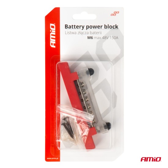 Amio - ΜΠΑΡΑ ΚΑΛΩΔΙΩΝ / ΤΕΡΜΑΤΙΚΟ 6 ΘΕΣΕΩΝ max 48V​ ΚΟΚΚΙΝΟ - 1 Τεμ. (03810/AM)