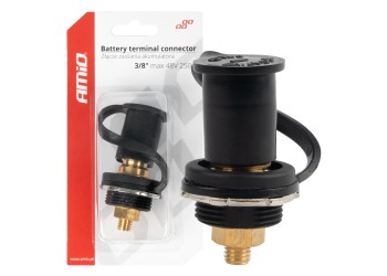 Amio - ΠΟΛΟΣ ΜΠΑΤΑΡΙΑΣ ΑΡΝΗΤΙΚΟΣ 3/8'' M10 max.48V 250A ΣΕ ΜΑΥΡΟ ΧΡΩΜΑ ΜΕ ΚΑΠΑΚΙ - 1 Τεμ. (03813/AM)