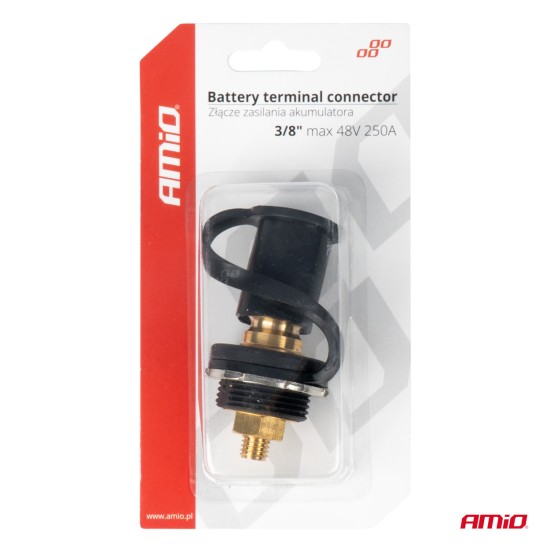 Amio - ΠΟΛΟΣ ΜΠΑΤΑΡΙΑΣ ΑΡΝΗΤΙΚΟΣ 3/8'' M10 max.48V 250A ΣΕ ΜΑΥΡΟ ΧΡΩΜΑ ΜΕ ΚΑΠΑΚΙ - 1 Τεμ. (03813/AM)