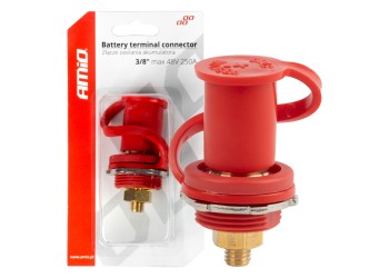 Amio - ΠΟΛΟΣ ΜΠΑΤΑΡΙΑΣ ΘΕΤΙΚΟΣ 3/8'' M10 max.48V 250A ΣΕ ΚΟΚΚΙΝΟ ΧΡΩΜΑ ΜΕ ΚΑΠΑΚΙ - 1 Τεμ. (03814/AM)