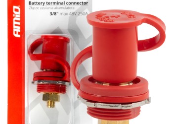 Amio - ΠΟΛΟΣ ΜΠΑΤΑΡΙΑΣ ΘΕΤΙΚΟΣ 3/8'' M10 max.48V 250A ΣΕ ΚΟΚΚΙΝΟ ΧΡΩΜΑ ΜΕ ΚΑΠΑΚΙ - 1 Τεμ. (03814/AM)