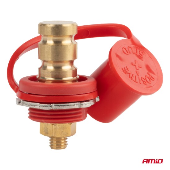 Amio - ΠΟΛΟΣ ΜΠΑΤΑΡΙΑΣ ΘΕΤΙΚΟΣ 3/8'' M10 max.48V 250A ΣΕ ΚΟΚΚΙΝΟ ΧΡΩΜΑ ΜΕ ΚΑΠΑΚΙ - 1 Τεμ. (03814/AM)