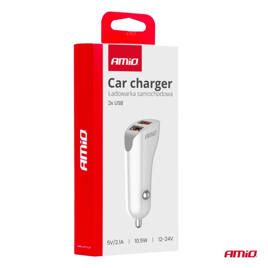 Amio - ΦΟΡΤΙΣΤΗΣ ΑΝΑΠΤΗΡΑ 12/24V ΜΕ 2 ΘΥΡΕΣ 2xUSB 10.5W 5V/2.1A ΛΕΥΚΟ - 1 Τεμ. (03874/AM)