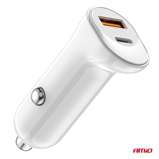 Amio - ΦΟΡΤΙΣΤΗΣ ΑΝΑΠΤΗΡΑ 12/24V ΜΕ 2 ΘΥΡΕΣ USB-C+USB 20W 5V/3AQC ΤΑΧΕΙΑΣ ΦΟΡΤΙΣΗΣ ΛΕΥΚΟΣ - 1 Τεμ. (03875/AM)