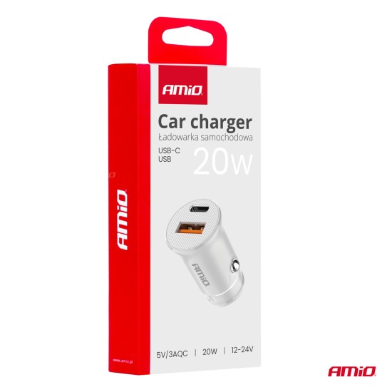 Amio - ΦΟΡΤΙΣΤΗΣ ΑΝΑΠΤΗΡΑ 12/24V ΜΕ 2 ΘΥΡΕΣ USB-C+USB 20W 5V/3AQC ΤΑΧΕΙΑΣ ΦΟΡΤΙΣΗΣ ΛΕΥΚΟΣ - 1 Τεμ. (03877/AM)