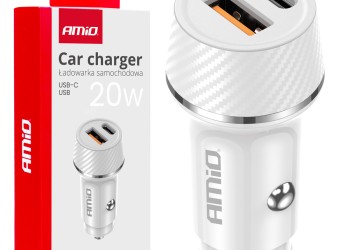 Amio - ΦΟΡΤΙΣΤΗΣ ΑΝΑΠΤΗΡΑ 12/24V ΜΕ 2 ΘΥΡΕΣ USB-C+USB 20W 5V/3AQC ΤΑΧΕΙΑΣ ΦΟΡΤΙΣΗΣ ΛΕΥΚΟΣ - 1 Τεμ. (03878/AM)