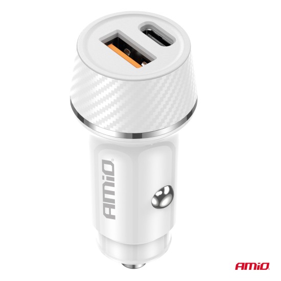 Amio - ΦΟΡΤΙΣΤΗΣ ΑΝΑΠΤΗΡΑ 12/24V ΜΕ 2 ΘΥΡΕΣ USB-C+USB 20W 5V/3AQC ΤΑΧΕΙΑΣ ΦΟΡΤΙΣΗΣ ΛΕΥΚΟΣ - 1 Τεμ. (03878/AM)