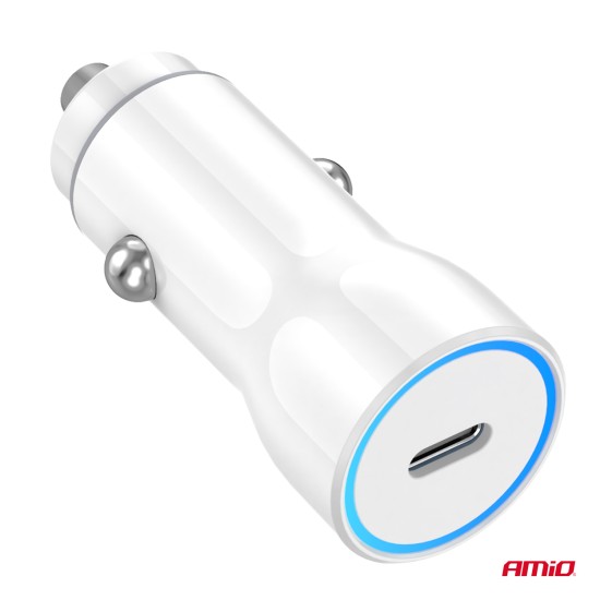 Amio - ΦΟΡΤΙΣΤΗΣ ΑΝΑΠΤΗΡΑ 12/24V ΜΕ 1 ΘΥΡΑ USB-C 20W 5V/3AQC ΤΑΧΕΙΑΣ ΦΟΡΤΙΣΗΣ ΛΕΥΚΟΣ - 1 Τεμ. (03880/AM)