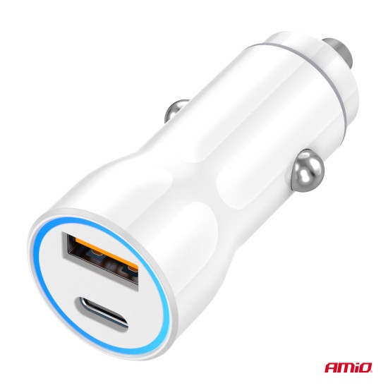 Amio - ΦΟΡΤΙΣΤΗΣ ΑΝΑΠΤΗΡΑ 12/24V ΜΕ 2 ΘΥΡΕΣ USB-C+USB 20W 5V/3AQC ΤΑΧΕΙΑΣ ΦΟΡΤΙΣΗΣ ΛΕΥΚΟ - 1 Τεμ. (03881/AM)
