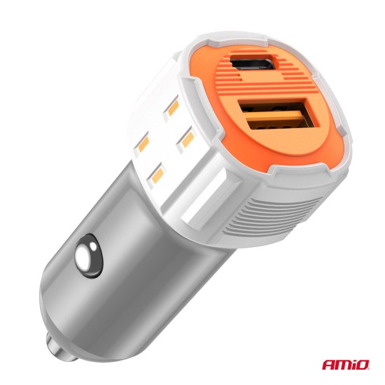 Amio - ΦΟΡΤΙΣΤΗΣ ΑΝΑΠΤΗΡΑ 12/24V ΜΕ 2 ΘΥΡΕΣ USB-C+USB 38W 5V/3AQC ΤΑΧΕΙΑΣ ΦΟΡΤΙΣΗΣ ΛΕΥΚΟΣ - 1 Τεμ. (03883/AM)