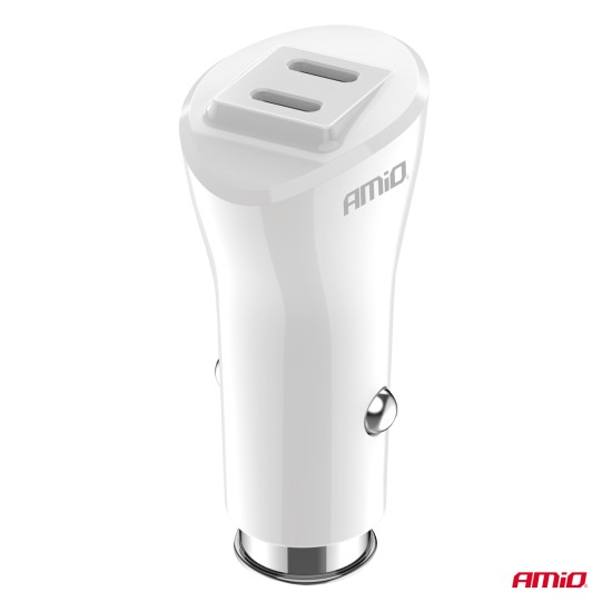 Amio - ΦΟΡΤΙΣΤΗΣ ΑΝΑΠΤΗΡΑ 12/24V ΜΕ 2 ΘΥΡΕΣ 2xUSB-C 40W 5V/3AQC ΤΑΧΕΙΑΣ ΦΟΡΤΙΣΗΣ ΛΕΥΚΟΣ - 1 Τεμ. (03884/AM)