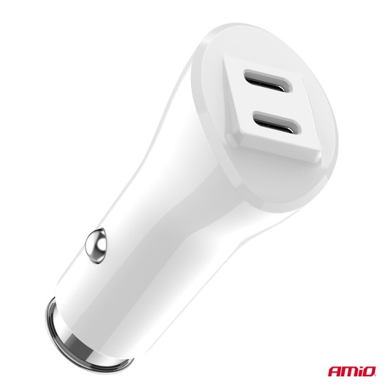 Amio - ΦΟΡΤΙΣΤΗΣ ΑΝΑΠΤΗΡΑ 12/24V ΜΕ 2 ΘΥΡΕΣ 2xUSB-C 40W 5V/3AQC ΤΑΧΕΙΑΣ ΦΟΡΤΙΣΗΣ ΛΕΥΚΟΣ - 1 Τεμ. (03884/AM)