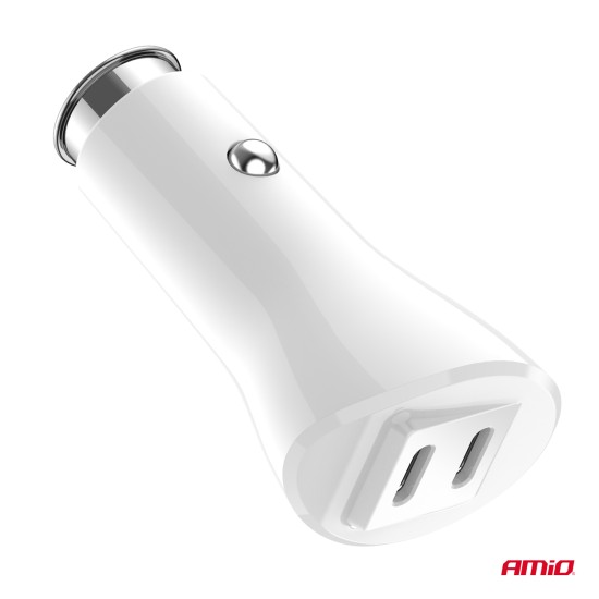 Amio - ΦΟΡΤΙΣΤΗΣ ΑΝΑΠΤΗΡΑ 12/24V ΜΕ 2 ΘΥΡΕΣ 2xUSB-C 40W 5V/3AQC ΤΑΧΕΙΑΣ ΦΟΡΤΙΣΗΣ ΛΕΥΚΟΣ - 1 Τεμ. (03884/AM)